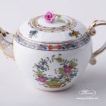 Mini Tea Pot with Rose Knob 608-0-09 FD Indian Basket Multicolor pattern. Herend fine china. Hand painted tableware
