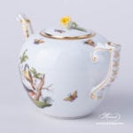 Tea Pot w. Rose Knob 607-0-09 RO Rothschild Bird design. Classic Herend design. Herend fine china. Hand painted tableware