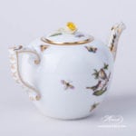 Tea Pot w. Rose Knob 607-0-09 RO Rothschild Bird design. Classic Herend design. Herend fine china. Hand painted tableware