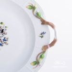 Round Dish w. Handles 171-0-00 CHTM Hunter Trophies pattern. Chamois motif. Green rim. Herend fine china. Hand painted tableware