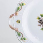 Round Dish w. Handles 171-0-00 CHTM Hunter Trophies pattern. Wild Boar motif. Green rim. Herend fine china. Hand painted tableware