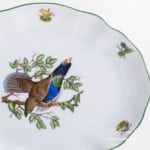 Oval Dish 211-0-00 CHTM Hunter Trophies pattern. Blackcock motif. Green rim. Herend fine china. Hand painted tableware