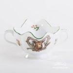 Sauce Boat w. Ladle 220-0-00 CHTM Hunter Trophies pattern. Mouflon motif. Green rim. Herend fine china. Hand painted tableware