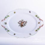 Oval Dish w. Handles 121-0-00 CHTM Hunter Trophies  pattern. Mouflon motif. Green rim. Herend fine china. Hand painted tableware