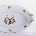 Bread Basket 380-0-00 CHTM Hunter Trophies pattern. Deer motif. Green rim. Herend fine china. Hand painted tableware