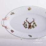 Bread Basket 380-0-00 CHTM Hunter Trophies pattern. Deer motif. Green rim. Herend fine china. Hand painted tableware
