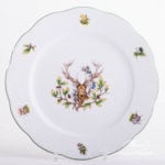 Dinner / Serving Plate 527-0-00 CHTM Hunter Trophies pattern. Deer motif. Service Plate with Green rim. Herend fine china. Hand painted tableware