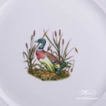 Round Dish 156-0-00 CHTM Hunter Trophies pattern. Wild Duck motif. Green rim. Herend fine china. Hand painted tableware