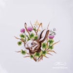 Salad Dish 181-0-00 CHTM Hunter Trophies pattern. Rabbit motif. Green rim. Herend fine china. Hand painted tableware