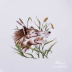 Salad Dish 181-0-00 CHTM Hunter Trophies pattern. Wolf motif. Green rim. Herend fine china. Hand painted tableware