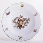 Soup Plate 501-0-00 CHTM Hunter Trophies pattern. Mouflon motif. Green rim. Herend fine china. Hand painted tableware