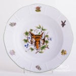Soup Plate 501-0-00 CHTM Hunter Trophies pattern. Fox motif. Green rim. Herend fine china. Hand painted tableware