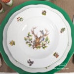 Dinner Set for 6 Persons - Herend Hunter Trophies CHTM pattern. Green Rim. Herend fine china hand painted. Tableware