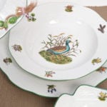 Dinner Set for 6 Persons - Herend Hunter Trophies CHTM pattern. Green Rim. Herend fine china hand painted. Tableware