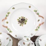 Dinner Set for 6 Persons - Herend Hunter Trophies CHTM pattern. Green Rim. Herend fine china hand painted. Tableware