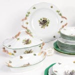 Dinner Set for 6 Persons - Herend Hunter Trophies CHTM pattern. Green Rim. Herend fine china hand painted. Tableware