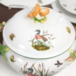 Dinner Set for 6 Persons - Herend Hunter Trophies CHTM pattern. Green Rim. Herend fine china hand painted. Tableware