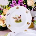 Dinner Set for 2 Persons - Herend Hunter Trophies CHTM pattern. Gilded Rim. Herend fine china hand painted. Tableware