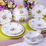 Dinner Set for 2 Persons - Herend Hunter Trophies CHTM pattern. Gilded Rim. Herend fine china hand painted. Tableware