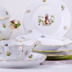 Dinner Set for 2 Persons - Herend Hunter Trophies CHTM pattern. Gilded Rim. Herend fine china hand painted. Tableware