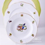 Place Setting 4 Pieces - Herend Hunter Trophies CHTM pattern. Gilded Rim. Herend fine china hand painted. Tableware