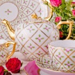 Tea Set for 2 Persons - Herend Sevres Roses SPROG pattern. Rich gilded pattern. Herend fine china hand painted. Tableware