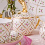 Tea Set for 2 Persons - Herend Sevres Roses SPROG pattern. Rich gilded pattern. Herend fine china hand painted. Tableware