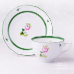 Vienna Rose tea cup 701-0-00 VRH of Herend. Accompanied by it's saucer, the 701-1-00 VRH. Hand-painted fine china of Herend.