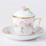 Herend - Tea / Coffee Cup w. Saucer and Lid 20705-0-09 EDENP Eden Pink design. Herend fine china