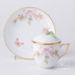 Herend - Tea / Coffee Cup w. Saucer and Lid 20705-0-09 EDENP Eden Pink design. Herend fine china