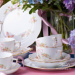 Tea Set for 6 People w. Dessert Plate - Herend Eden Pink - EDENP pattern. Herend fine china