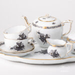 Herend Chinese Bouquet ANG Black-Gold tea set for two.
