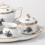 Herend Apponyi ANG Black-Gold tea set for two. Closeup.