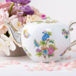 Victoria VBO teapot with Rose knob, butterfly, and peonies. Herend fine china hand-painted.