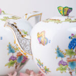 Victoria VBO teapot with Butterfly knob and peonies. Herend fine china hand-painted.