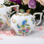 Victoria VBO teapot with Butterfly knob, and peonies. Herend fine china hand-painted.