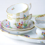 Herend Queen Victoria Green tea set for two. Herend fine china afternoon tea.