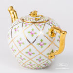 Sevres Roses Teapot with a rose knob. Herend fine china teaware.
