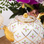 Sevres Roses Teapot with a rose knob. Herend fine china teaware.