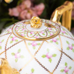 Sevres Roses Teapot with a rose knob. Herend fine china teaware.