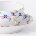 Herend Blue Garland tea cup with saucer. Closeup.