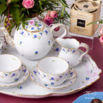 Blue Garland Tea set with large teapot. Herend fine china afternoon tea.