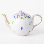 Herend Blue Garland Teapot with pink rose knob.