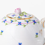 Herend Blue Garland Teapot with pink rose knob.